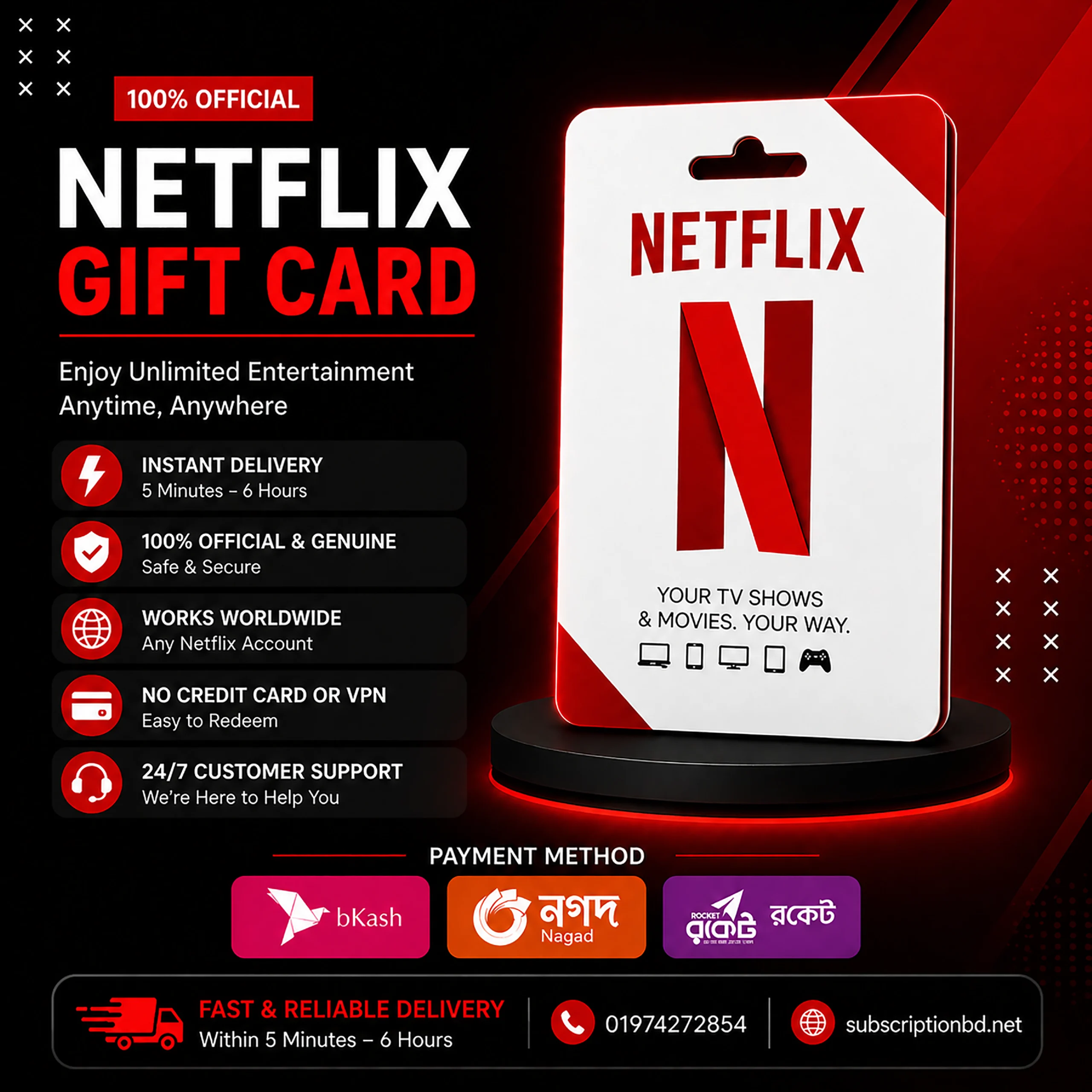 Buy Netflix Gift Card in Bangladesh with bKash - Instant Delivery