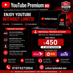 Buy YouTube Premium Individual subscription in Bangladesh